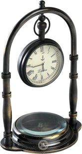 Vintage Antique Brass Table Decorative Clock With Compass Decor Anitque